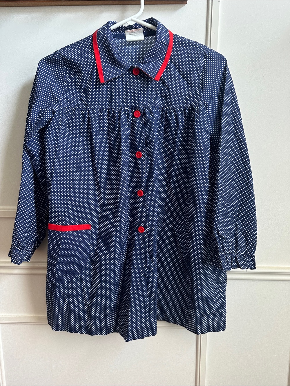 Unique Polka Dot Button-Up Top with Red Details